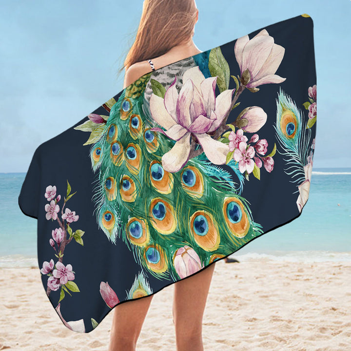 Microfibre Beach Towels with Peacock