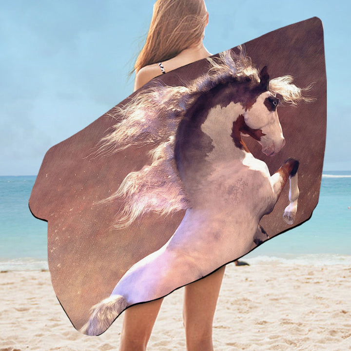 Microfibre Beach Towels with Pride Beautiful White Brown Spots Horse