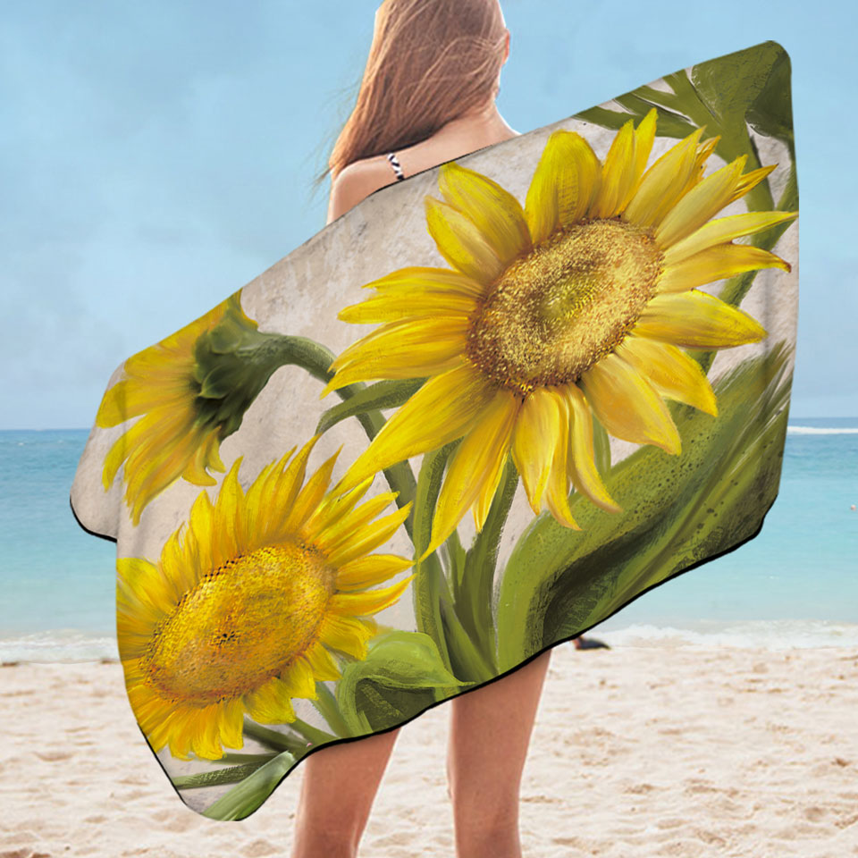 Microfibre Beach Towels with Sunflowers Art Beautiful Yellow Flowers