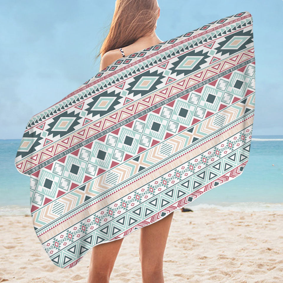 Mint Hues Aztec Stripes Lightweight Beach Towels
