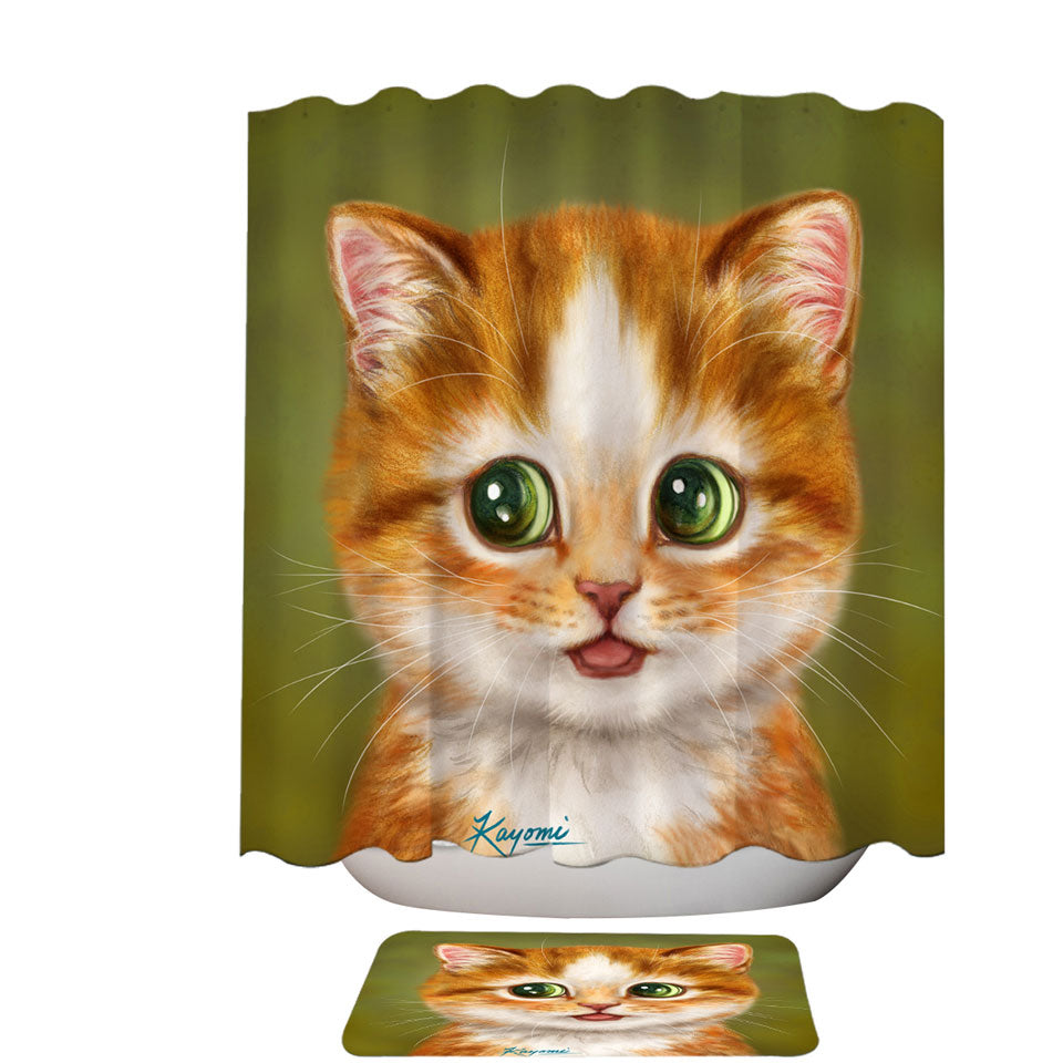 Modern Shower Curtains Adorable Painted Ginger kitty Cat