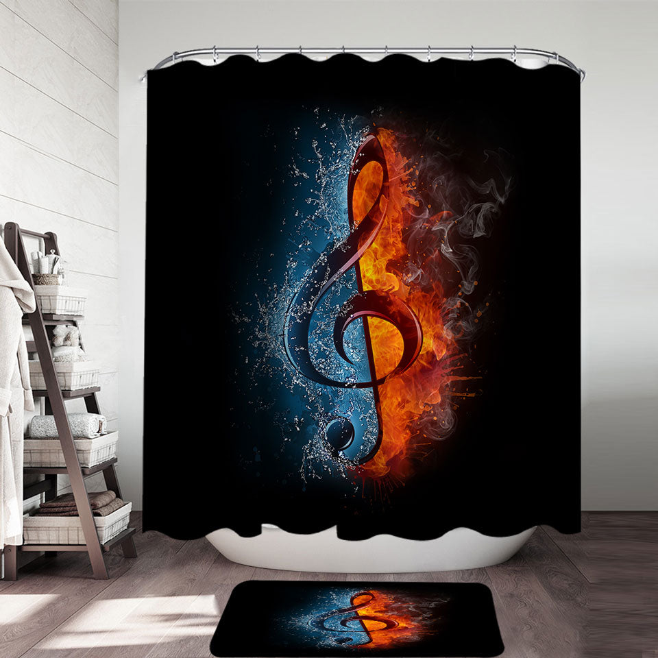 Modern Shower Curtains Fire Vs Water Treble Clef Music Note