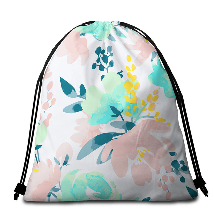 Modest Drawing Beach Bags and Towels Soft Colored Flowers