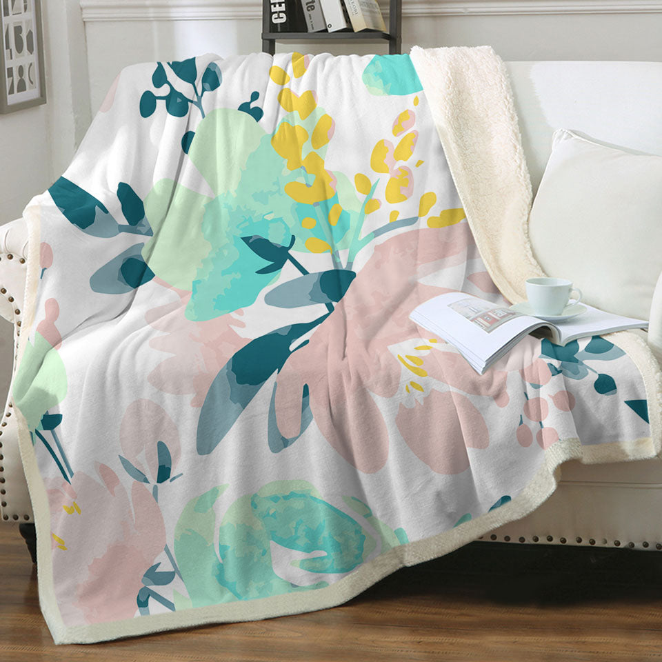 Modest Drawing Decorative Blankets Soft Colored Flowers
