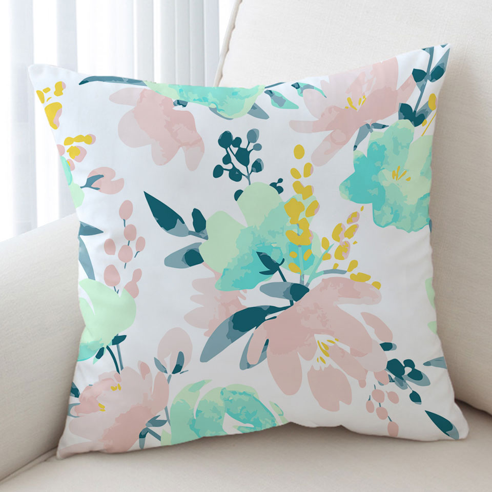 Modest Drawing Decorative Cushions Soft Colored Flowers