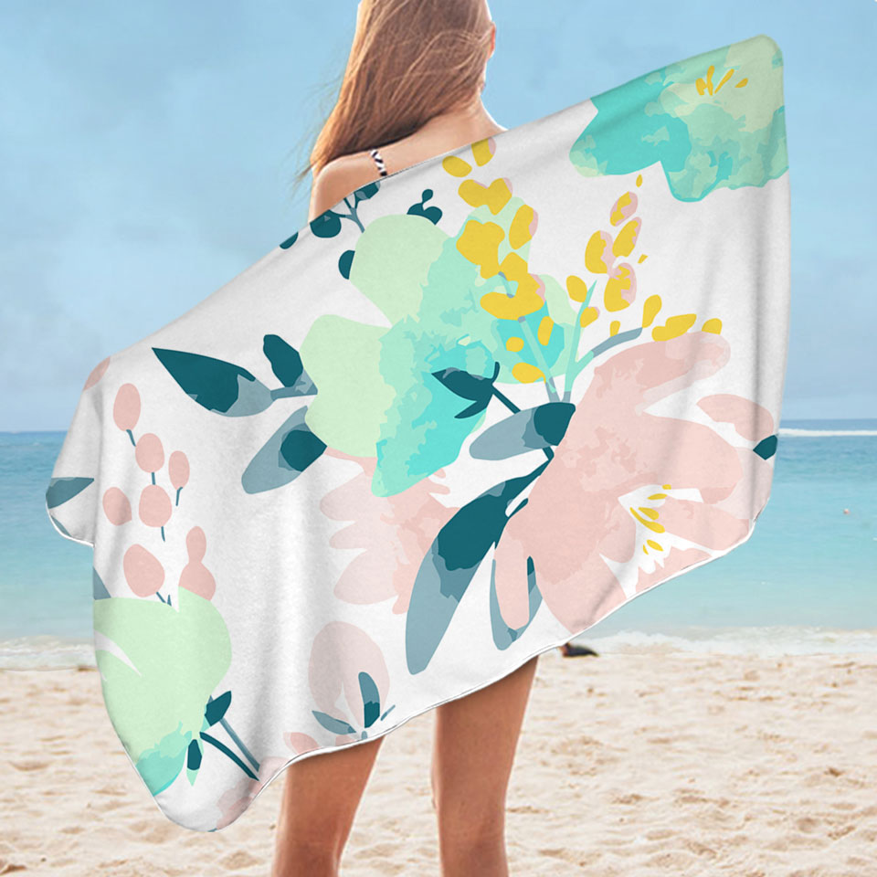 Modest Drawing Microfiber Beach Towel Soft Colored Flowers