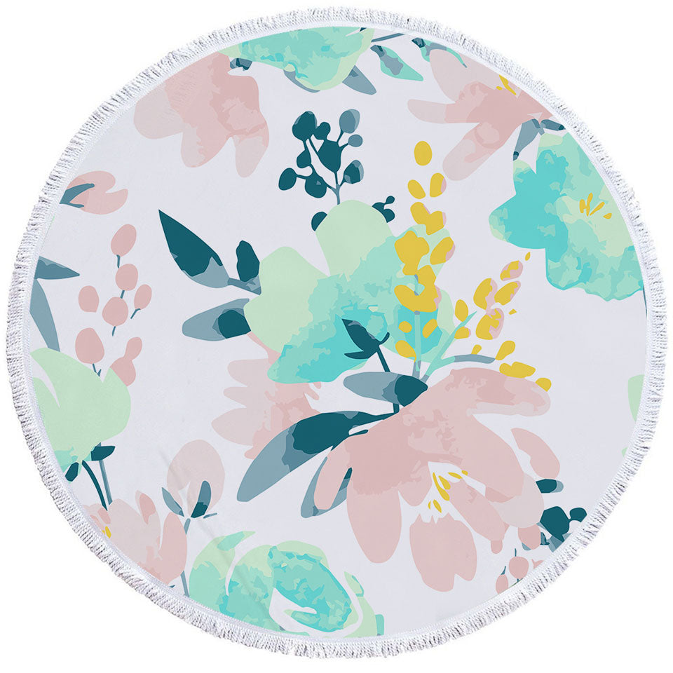 Modest Drawing Round Beach Towel Soft Colored Flowers