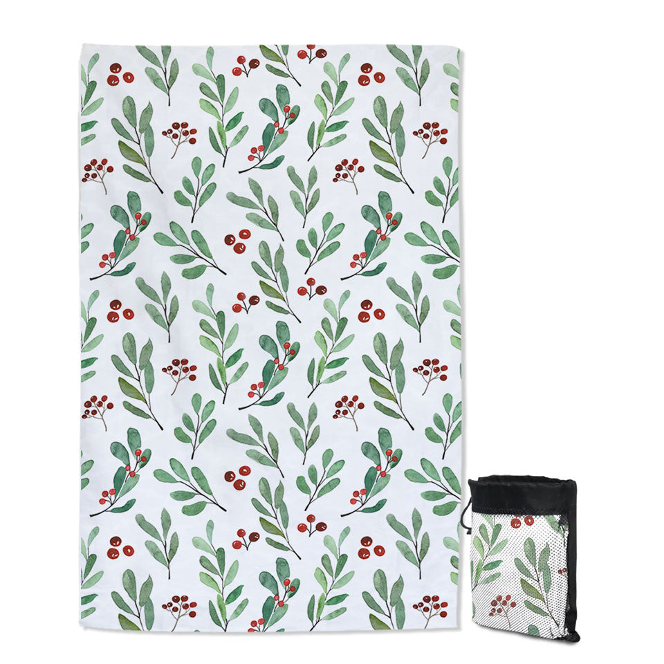 Modest Travel Beach Towel Green Leaves and Berries