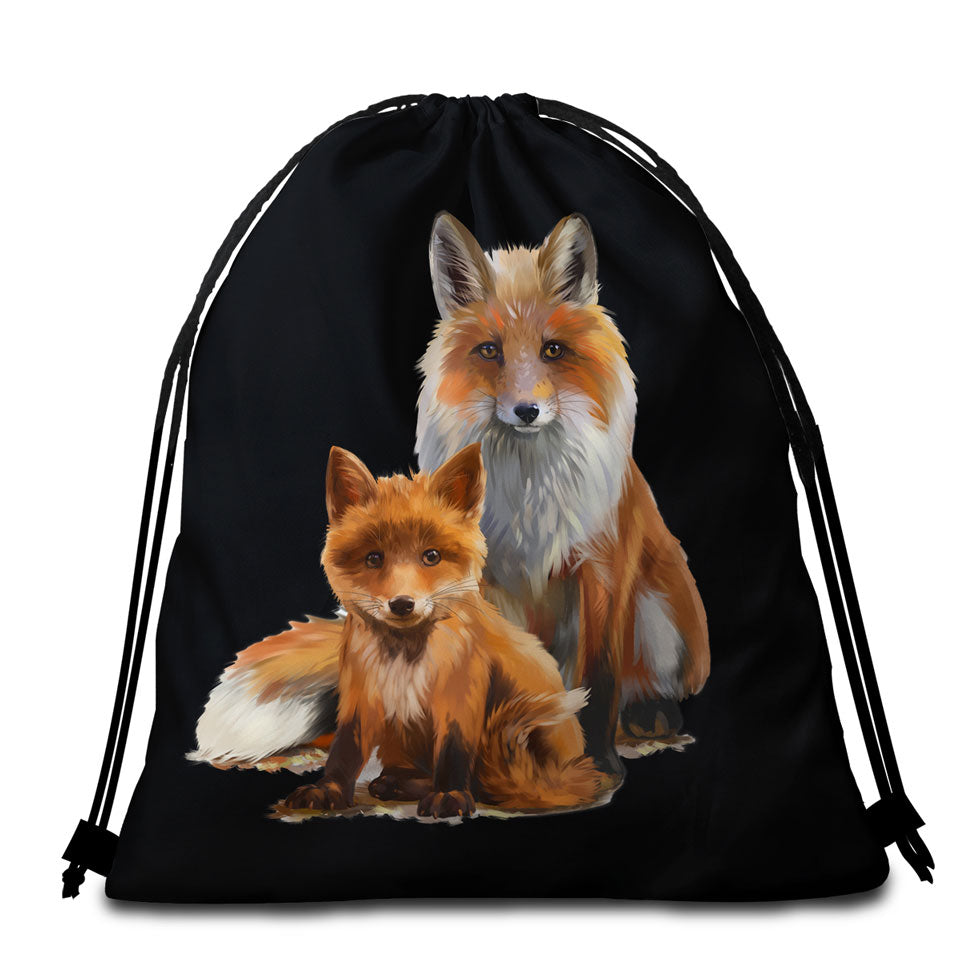Mom and Cub Fox Beach Towel Bags