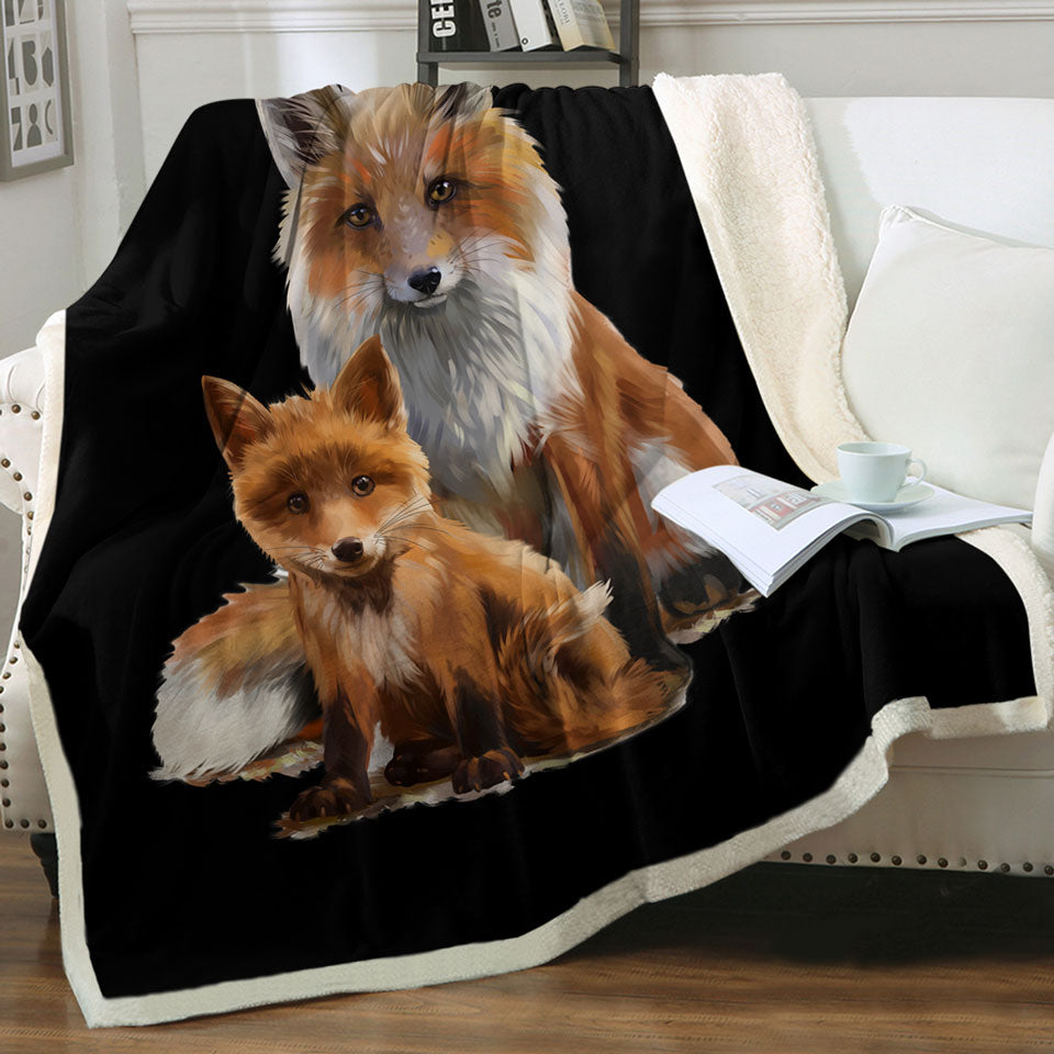 Mom and Cub Fox Fleece Blankets
