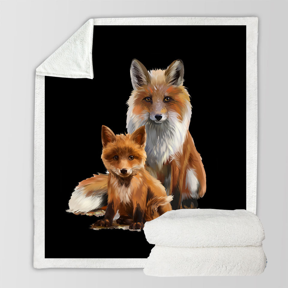 Mom and Cub Fox Throw Blanket