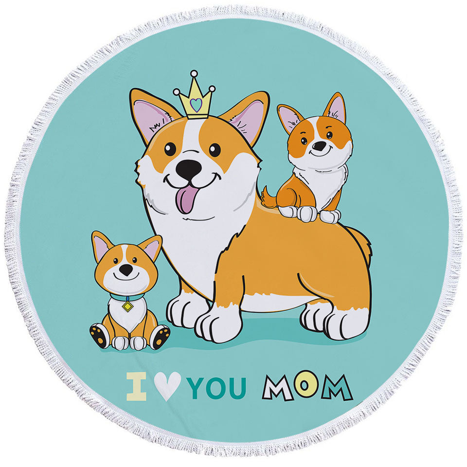 Mom and Puppies Cute Corgi Dog Microfiber Beach Towel
