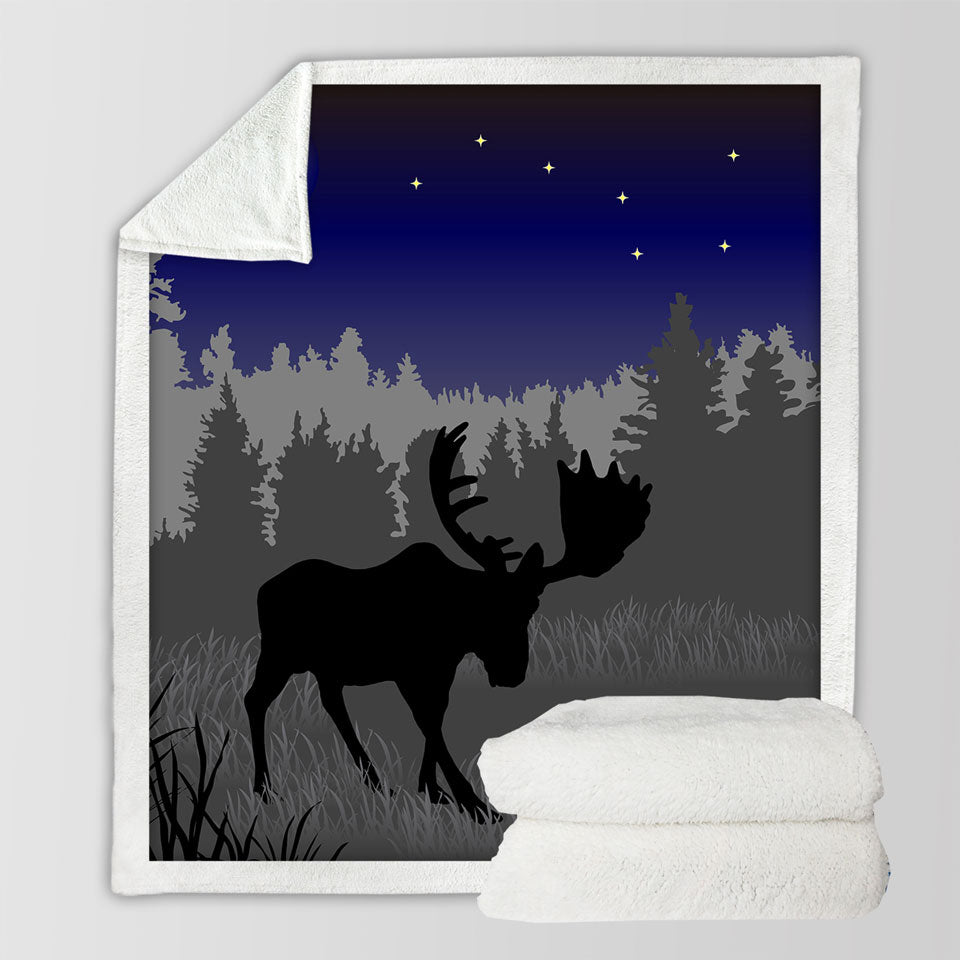Moon Light Moose Animal Throw Blanket
