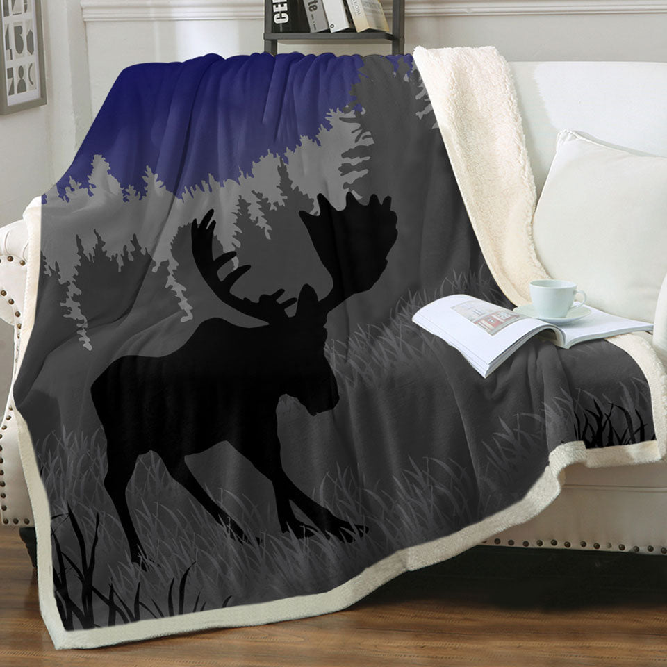 Moon Light Moose Animal Throw Blankets