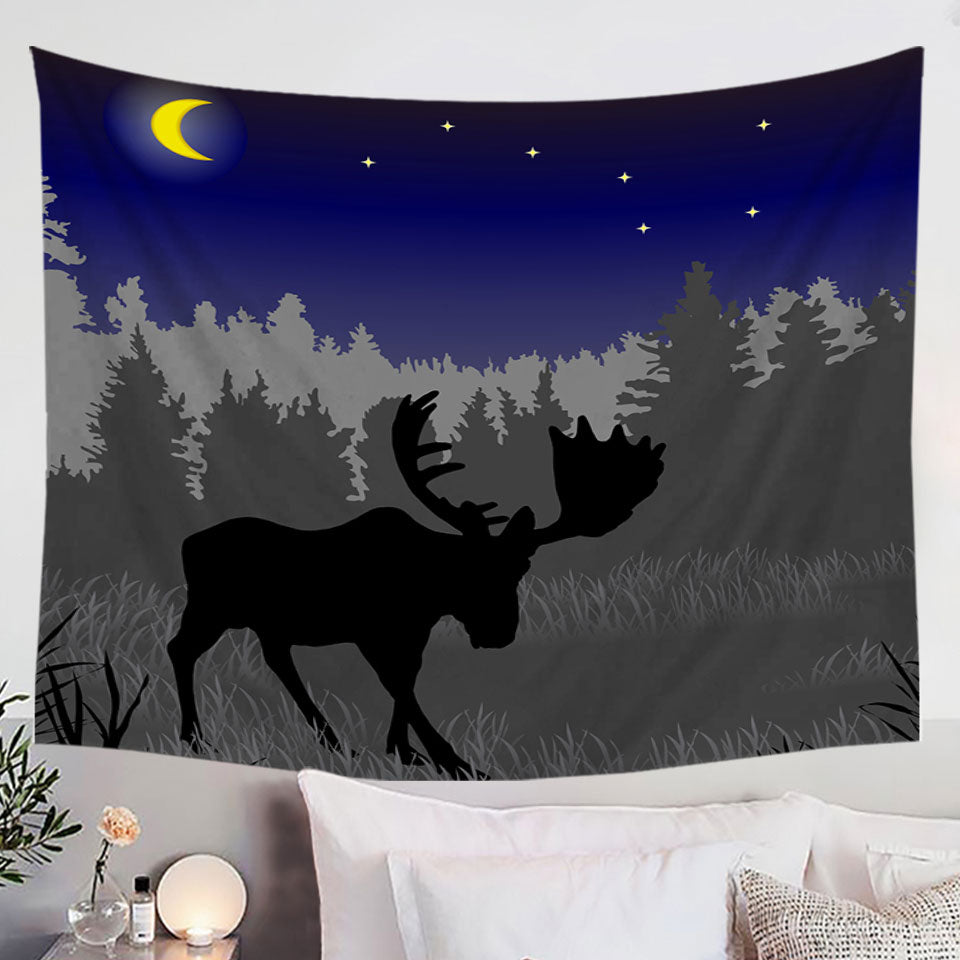 Moon Light Moose Tapestry