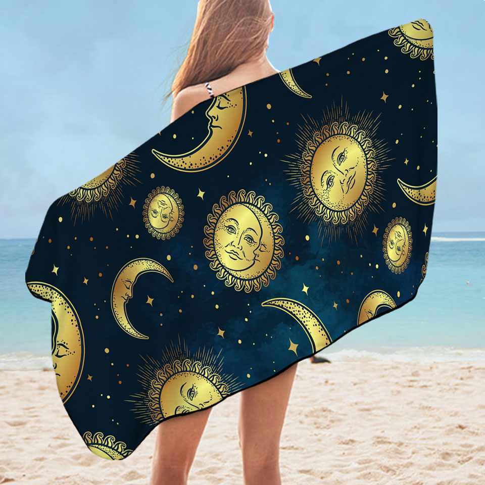 Moon and Sun in Space Beach Towels