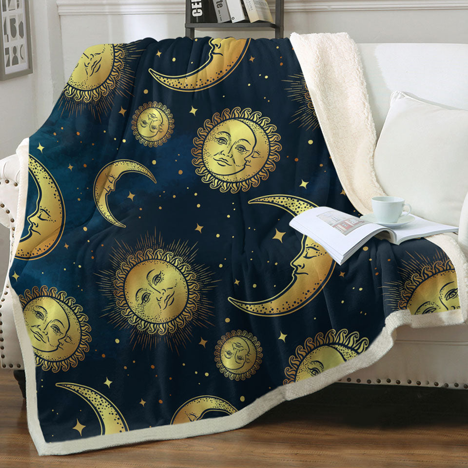 Moon and Sun in Space Cool Throw Blankets