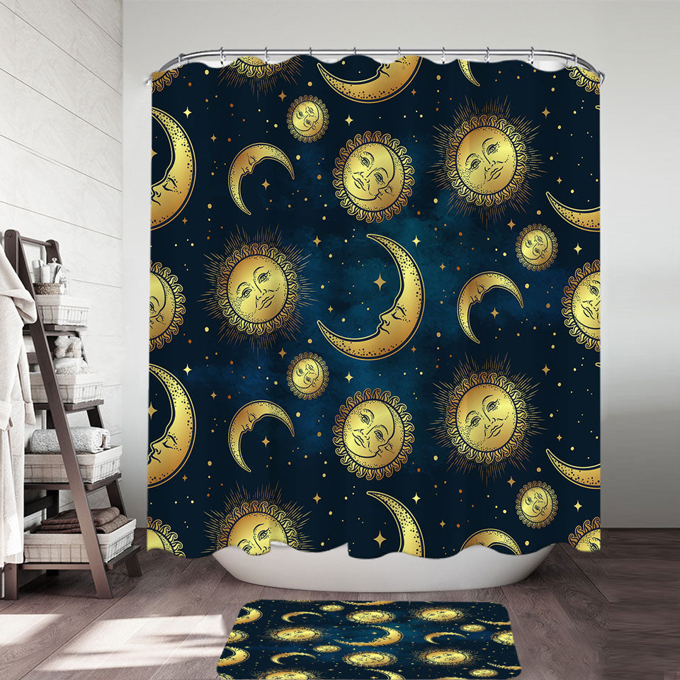 Moon and Sun in Space Shower Curtain