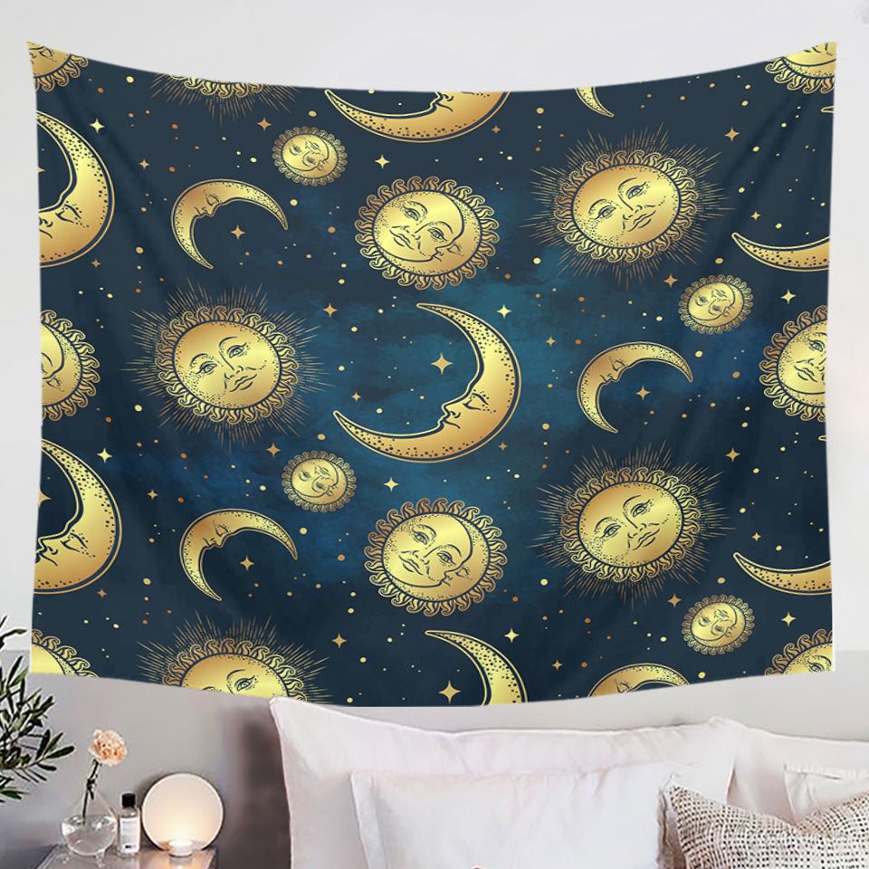 Moon and Sun in Space Tapestry Hanging Fabric On Wall