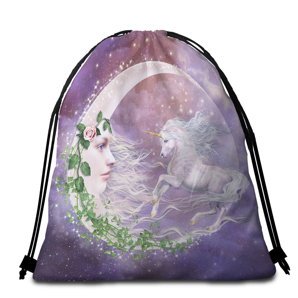 Moonicorn Fantasy Art the Moon and Unicorn Beach Towel Bags