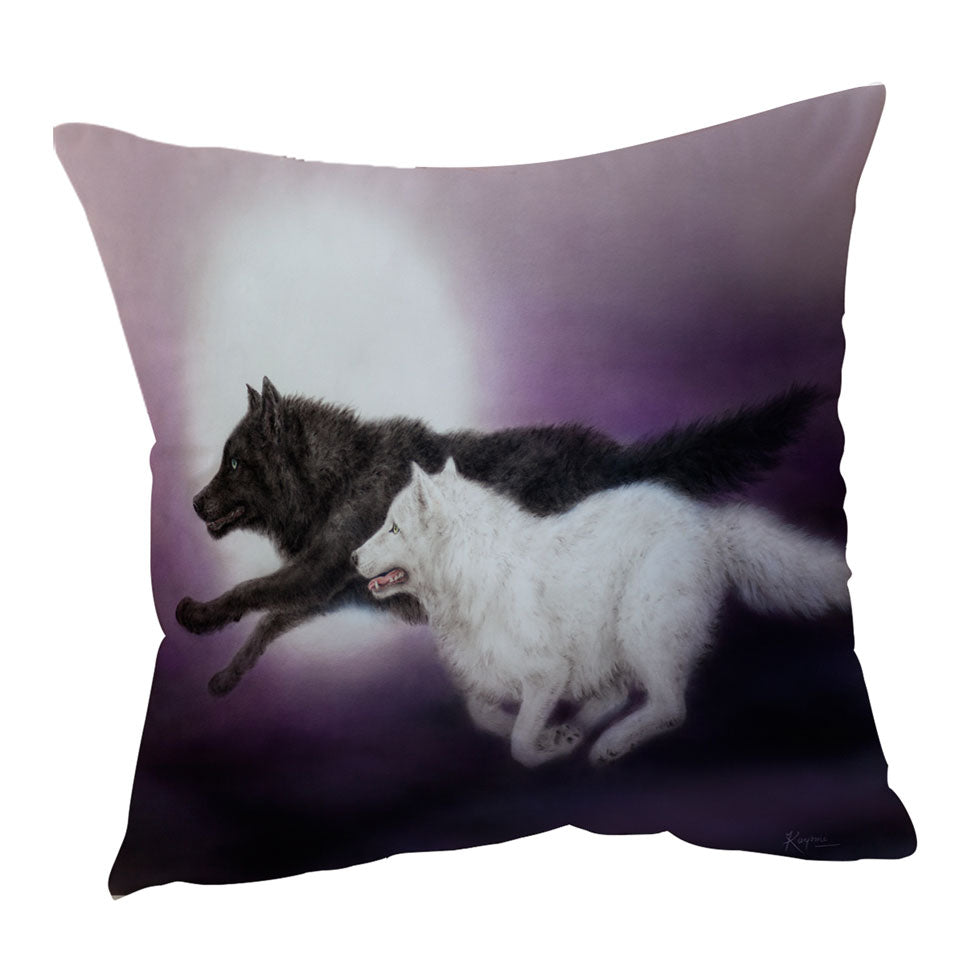 Moonlight Run Black and White Wolves Cushion Cover