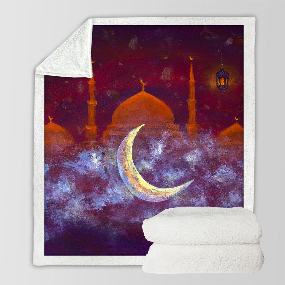 Mosque and Crescent Moon Fleece Blankets
