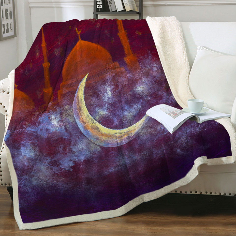 Mosque and Crescent Moon Sherpa Blanket