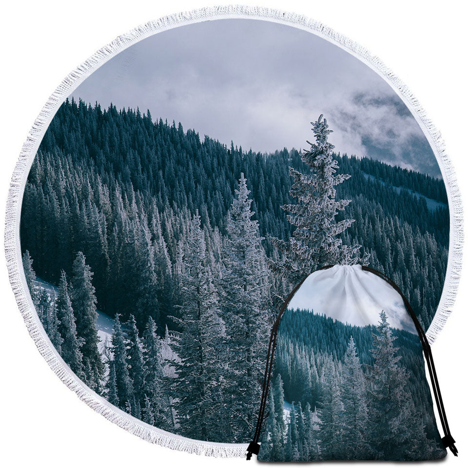 Mountain Forest Circle Beach Towel