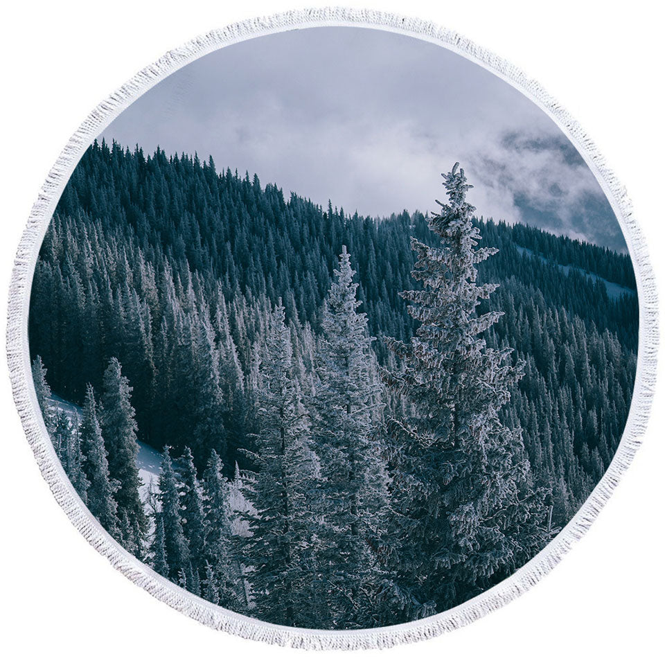 Mountain Forest Round Beach Towel