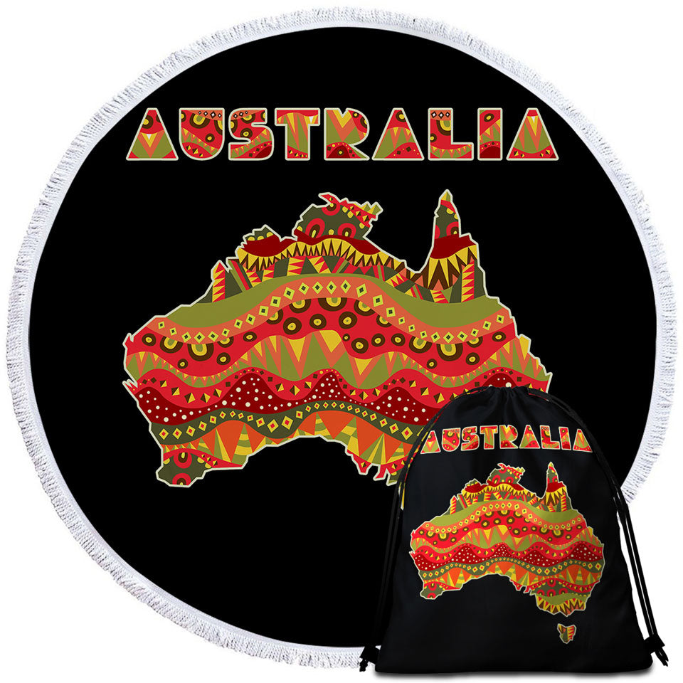 Multi Colored Aboriginal Design Round Towel Australia Continent