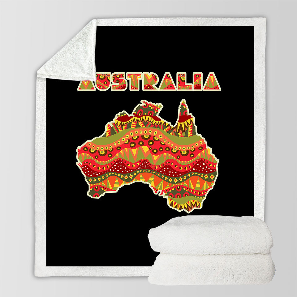 Multi Colored Aboriginal Design Throw Blanket Australia Continent