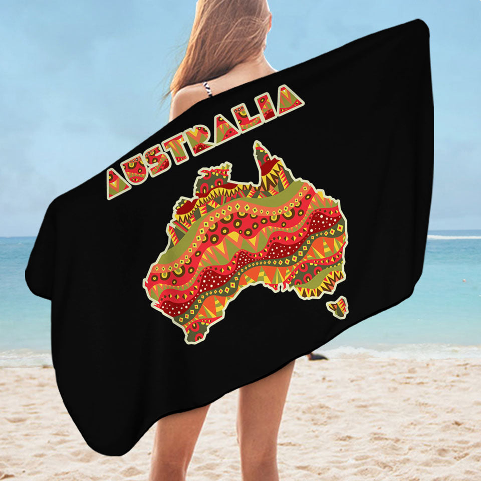 Multi Colored Aboriginal Design Travel Beach Towel Australia Continent