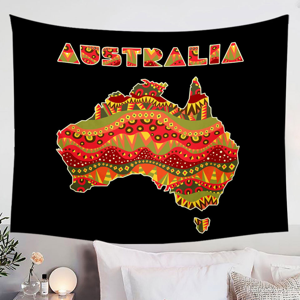 Multi Colored Aboriginal Design Wall Decor Tapestry of Australia Continent