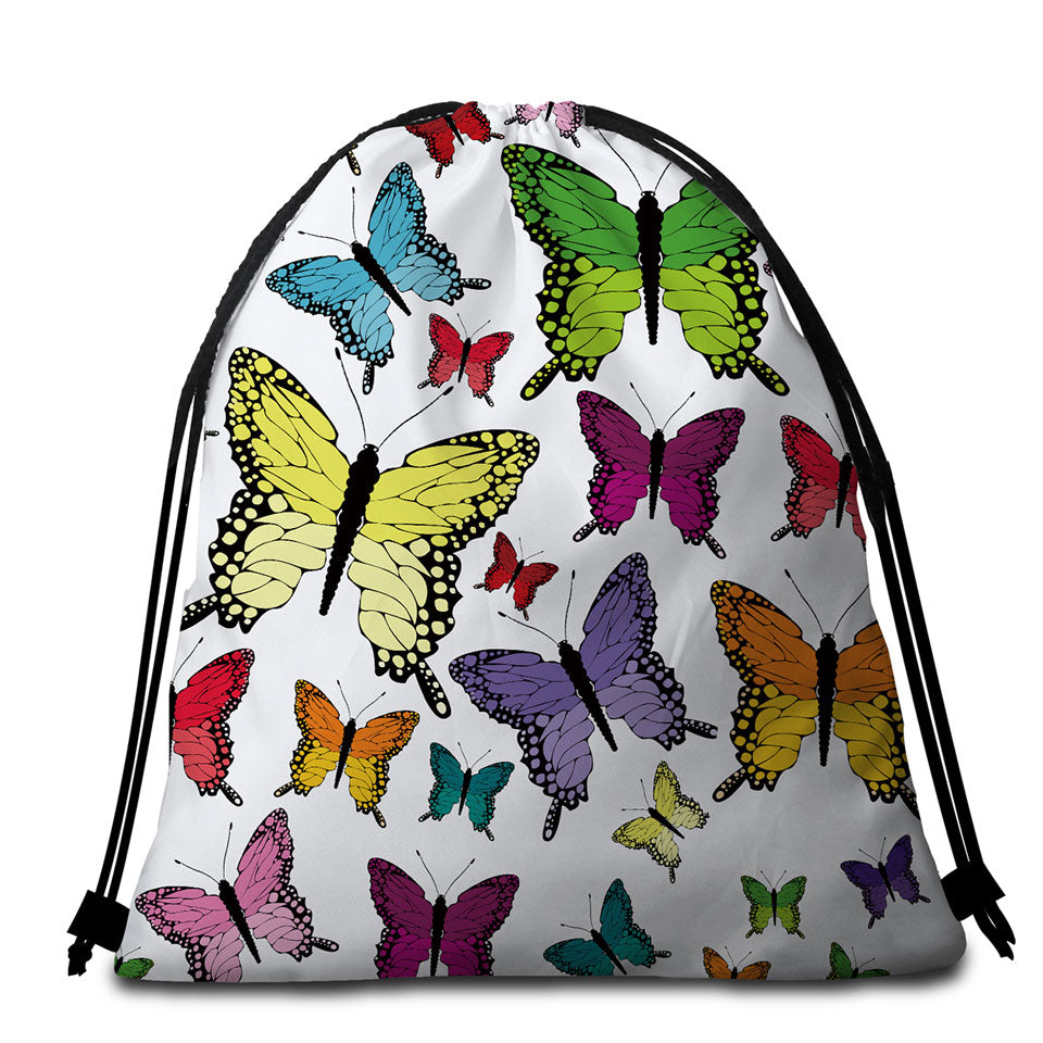 Multi Colored Beach Bags and Towels with Butterflies