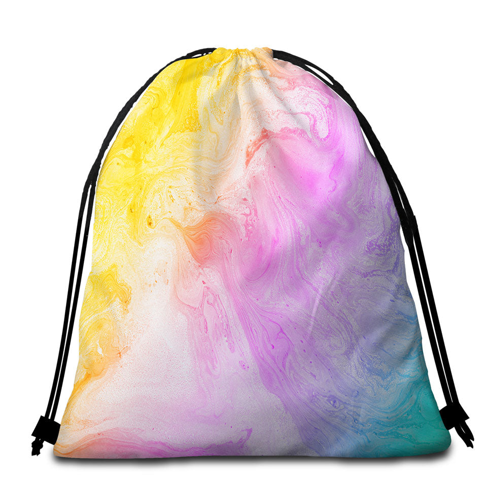 Multi Colored Beach Towel Bags Pastel Yellow Purple Blue Marble