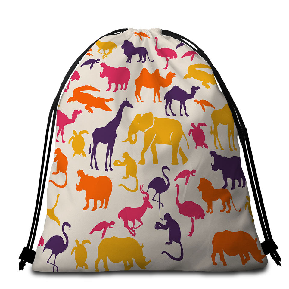 Multi Colored Beach Towel Bags with Animals