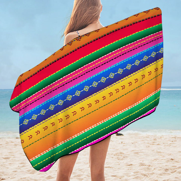 Multi Colored Beach Towel pictograms and Stripes
