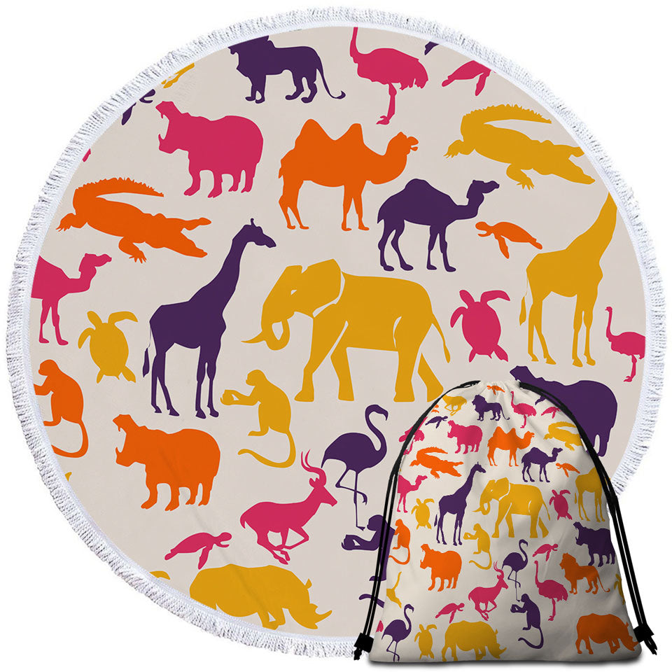 Multi Colored Beach Towels and Bags Set with Animals