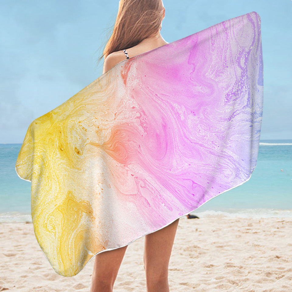Multi Colored Beautiful Beach Towels Pastel Yellow Purple Blue Marble