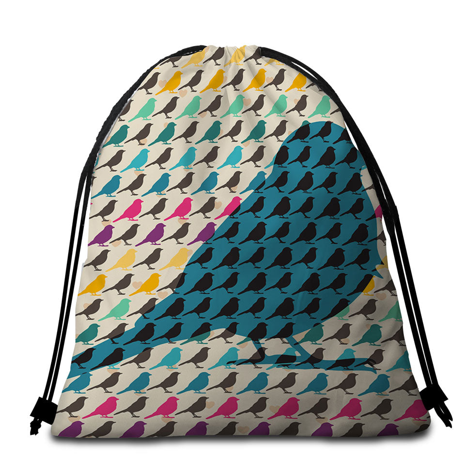 Multi Colored Bird Pattern Beach Towel Bags
