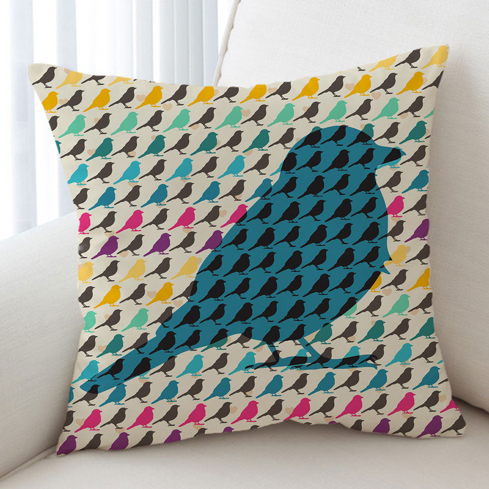 Multi Colored Bird Pattern Cushion Cover