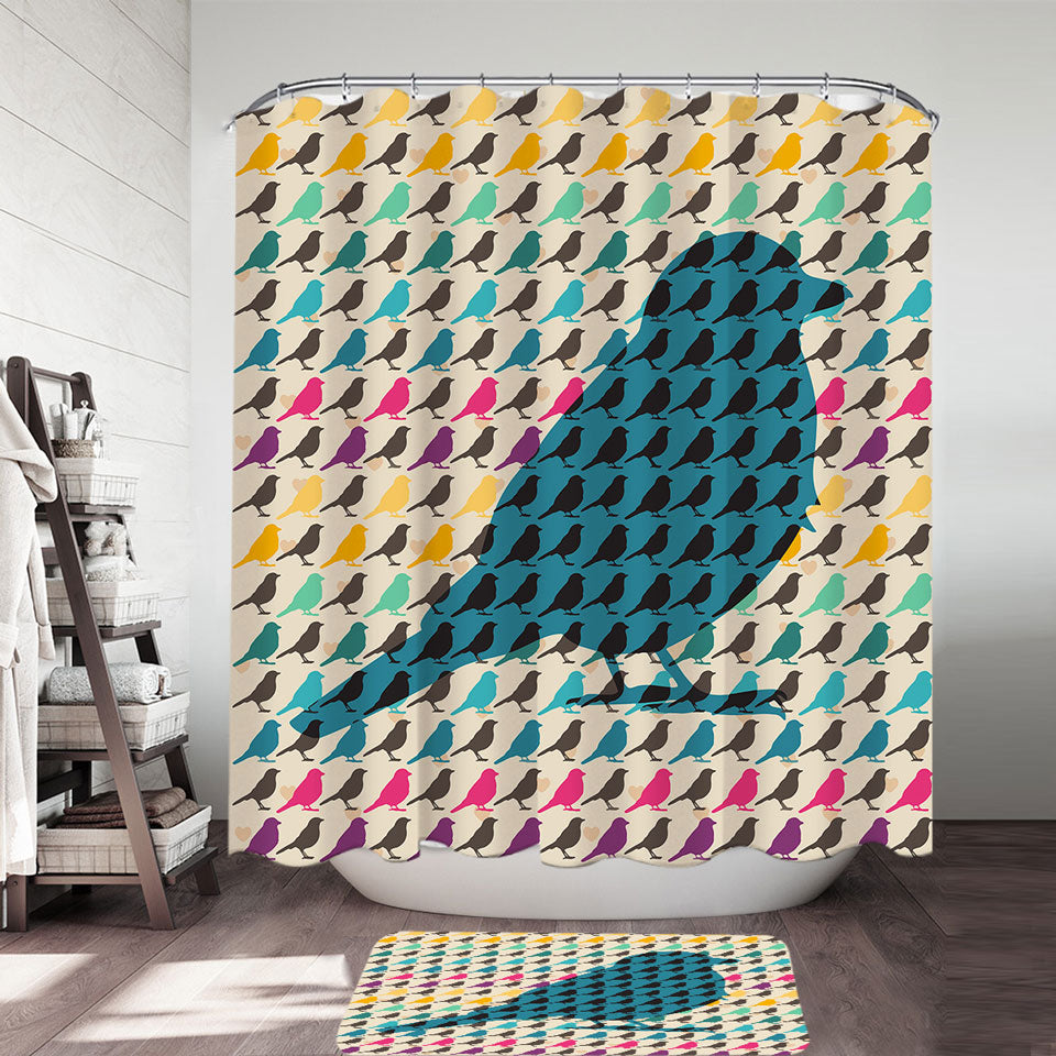 Multi Colored Bird Pattern Shower Curtain