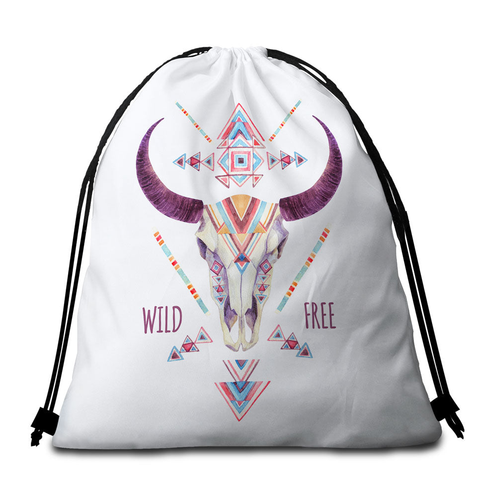 Multi Colored Bull Skull Beach Bags and Towels