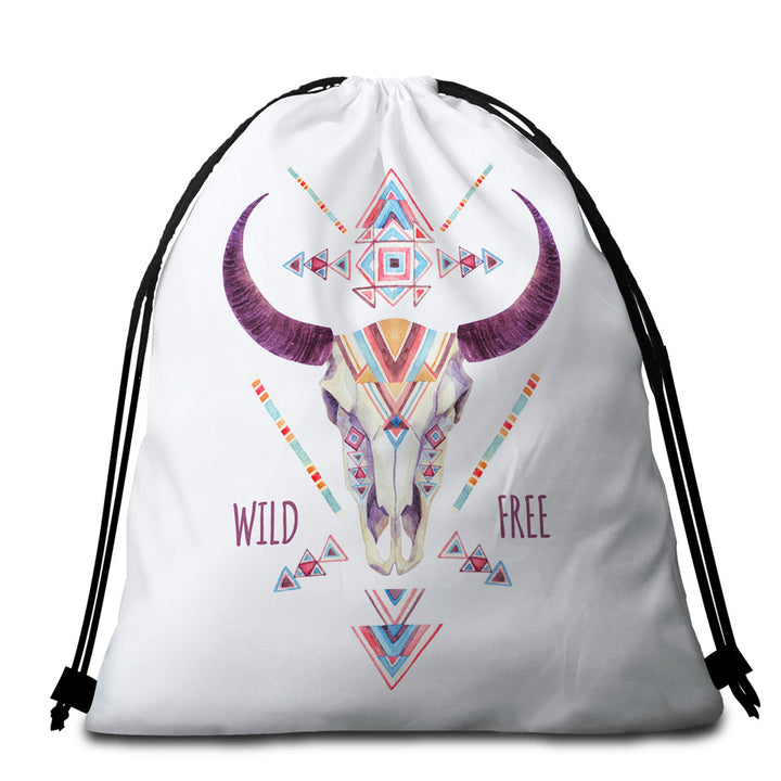 Multi Colored Bull Skull Beach Bags and Towels