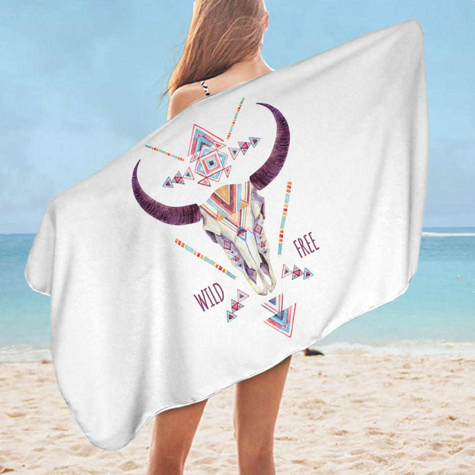 Multi Colored Bull Skull Swims Towel