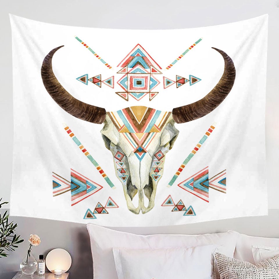 Multi Colored Bull Skull Tapestry