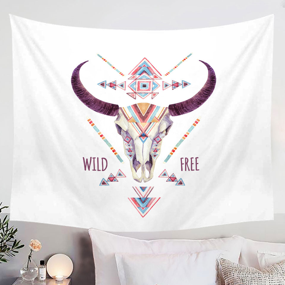 Multi Colored Bull Skull Wild Free Quote Tapestry