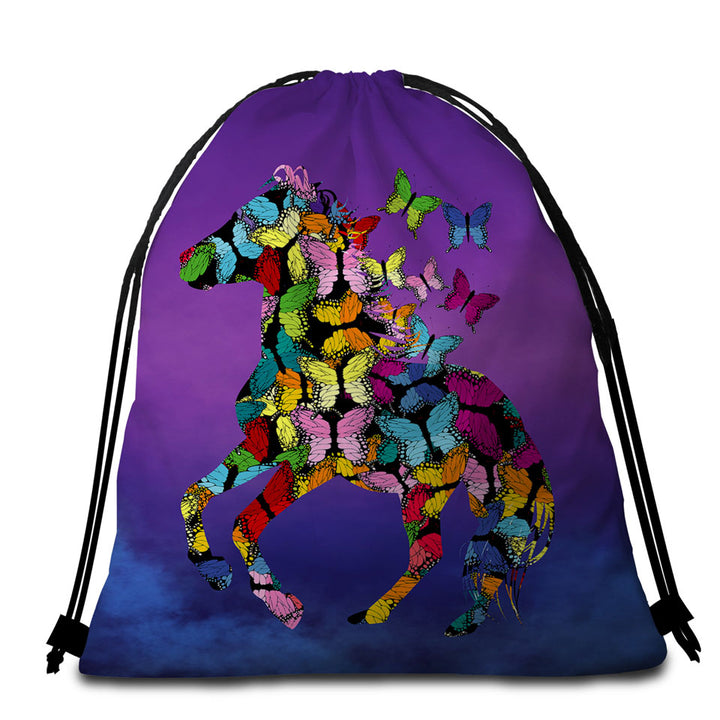 Multi Colored Butterflies Horse Beach Towel Bags