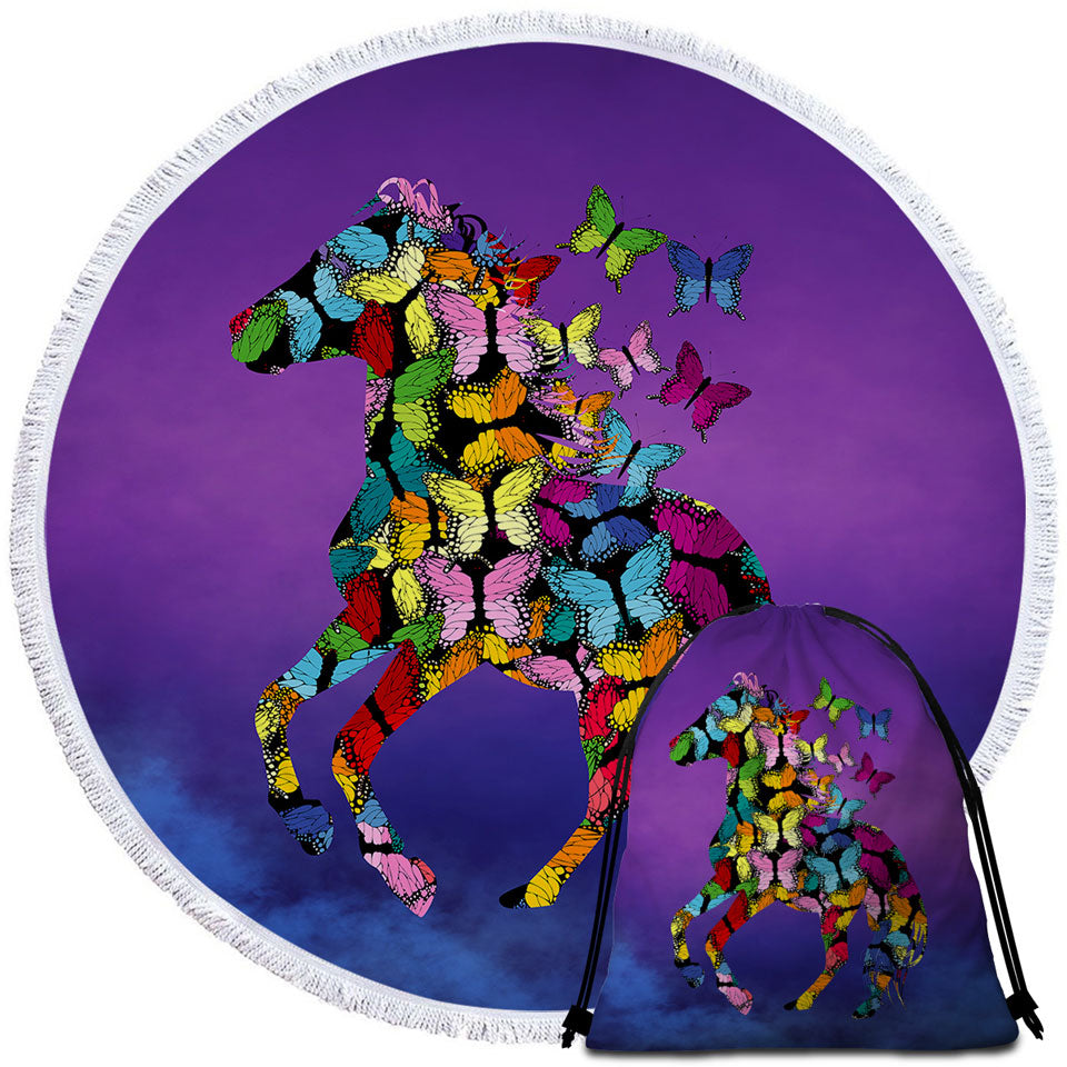 Multi Colored Butterflies Horse Beach Towels