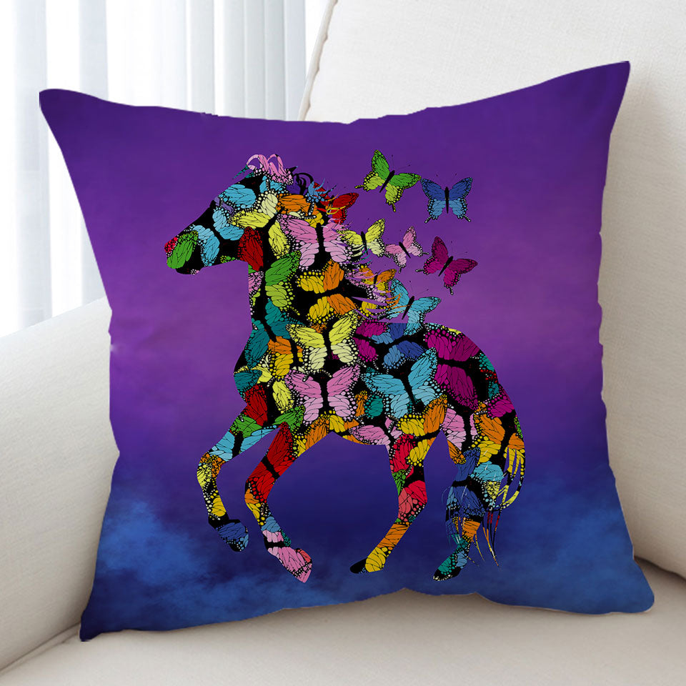 Multi Colored Butterflies Horse Cushion Cover